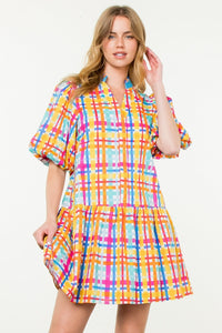 Puff Sleeve Multi Color Gingham Dress