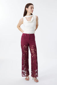 Wine Lace High Rise Jeans