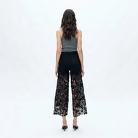 High Rise Wide Leg Jeans with Lace Spliced