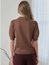 Brown Ribbed Short Sleeve Polo Knit Top Current Air