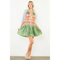 Multi-Patterned V-Neck Dress