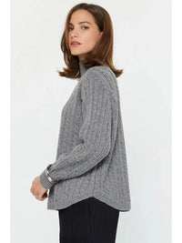 Wool Blend Cable Sweater - Grey Current Air