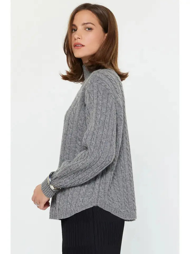 Wool Blend Cable Sweater - Grey Current Air