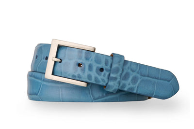 Embossed Crocodile Belt - Blue