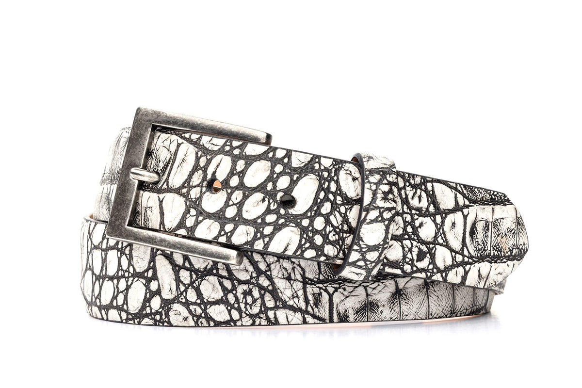 Bony Croc Calf Belt with Antique Silver Buckle