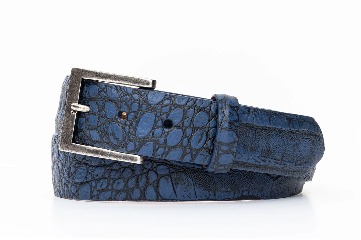 Bony Croc Calf Belt with Antique Silver Buckle