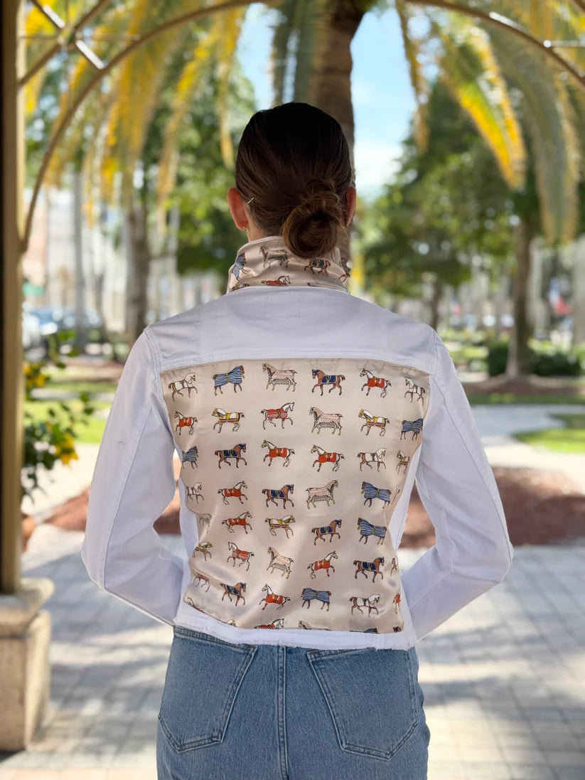 Equine Elegance White Denim Jacket