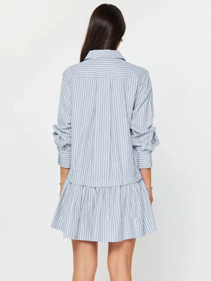 Pinstriped Rhinestone Mini Shirt Dress