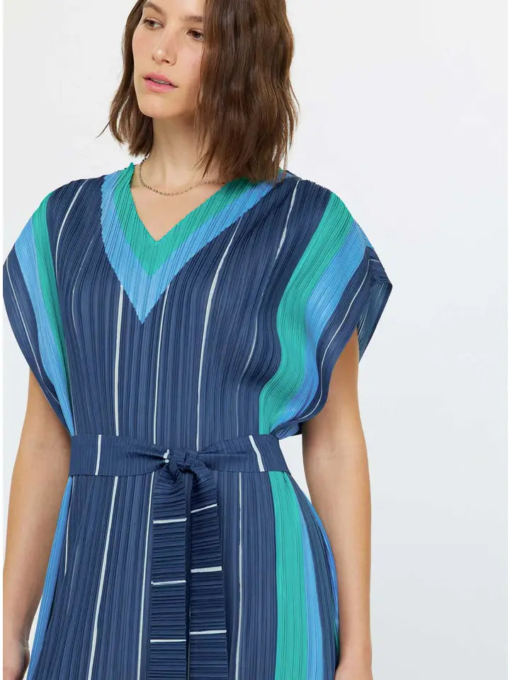 Stripe Border Pleated Dress