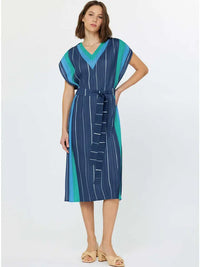Stripe Border Pleated Dress