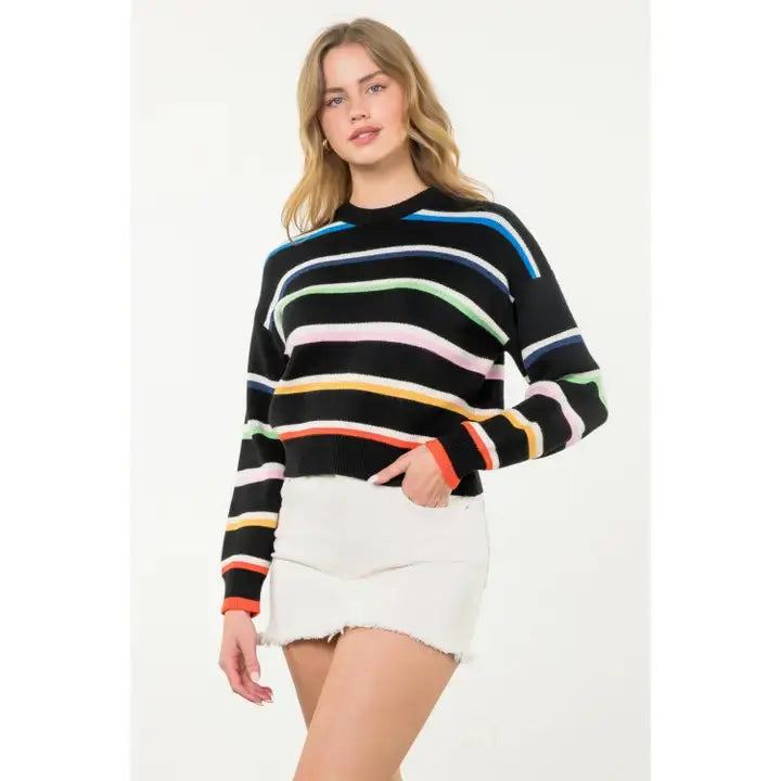 Multi Stripe Crew Neck Knit Sweater THML