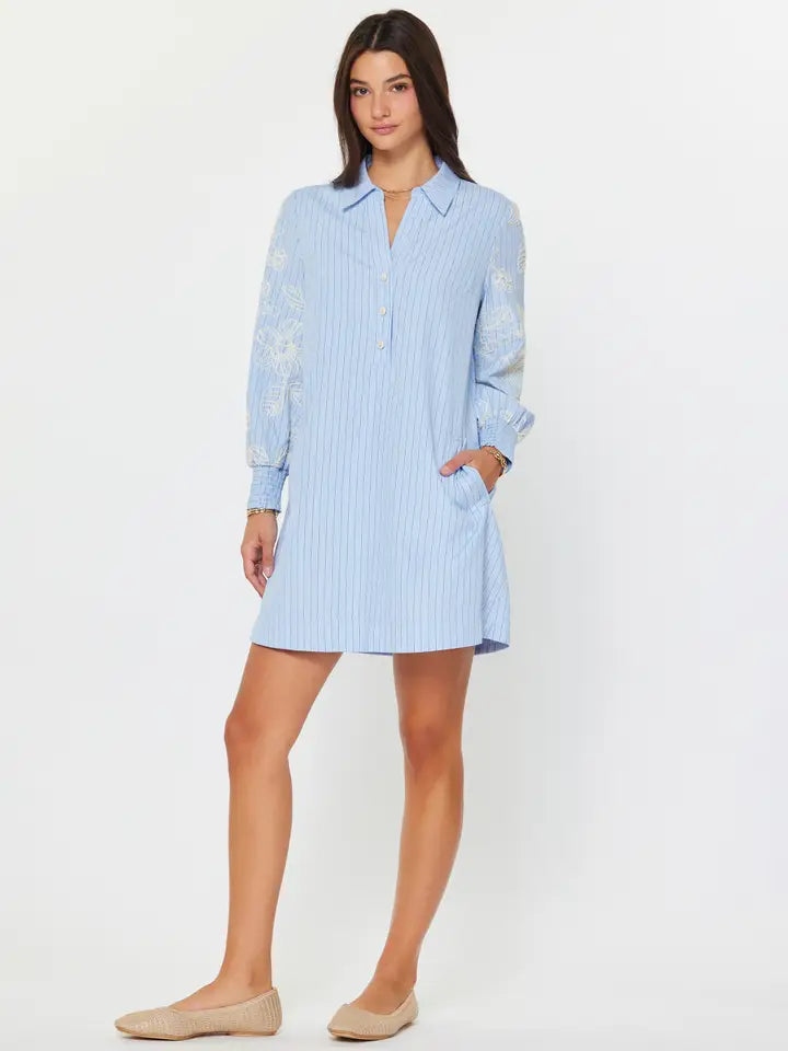 Embroidered Sleeve Striped Shift Dress
