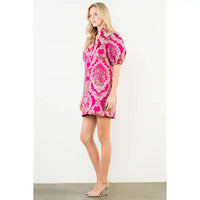 Puff Sleeve Floral Embroidery Detail Dress THML