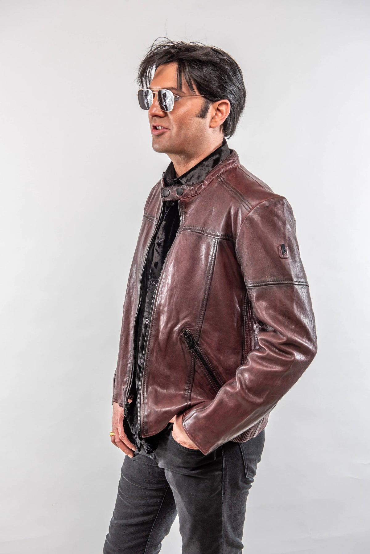 Jason Distressed Leather Moto - Ox Blood Mauritius
