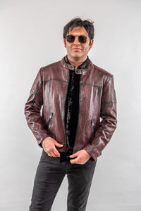 Jason Distressed Leather Moto - Ox Blood Mauritius