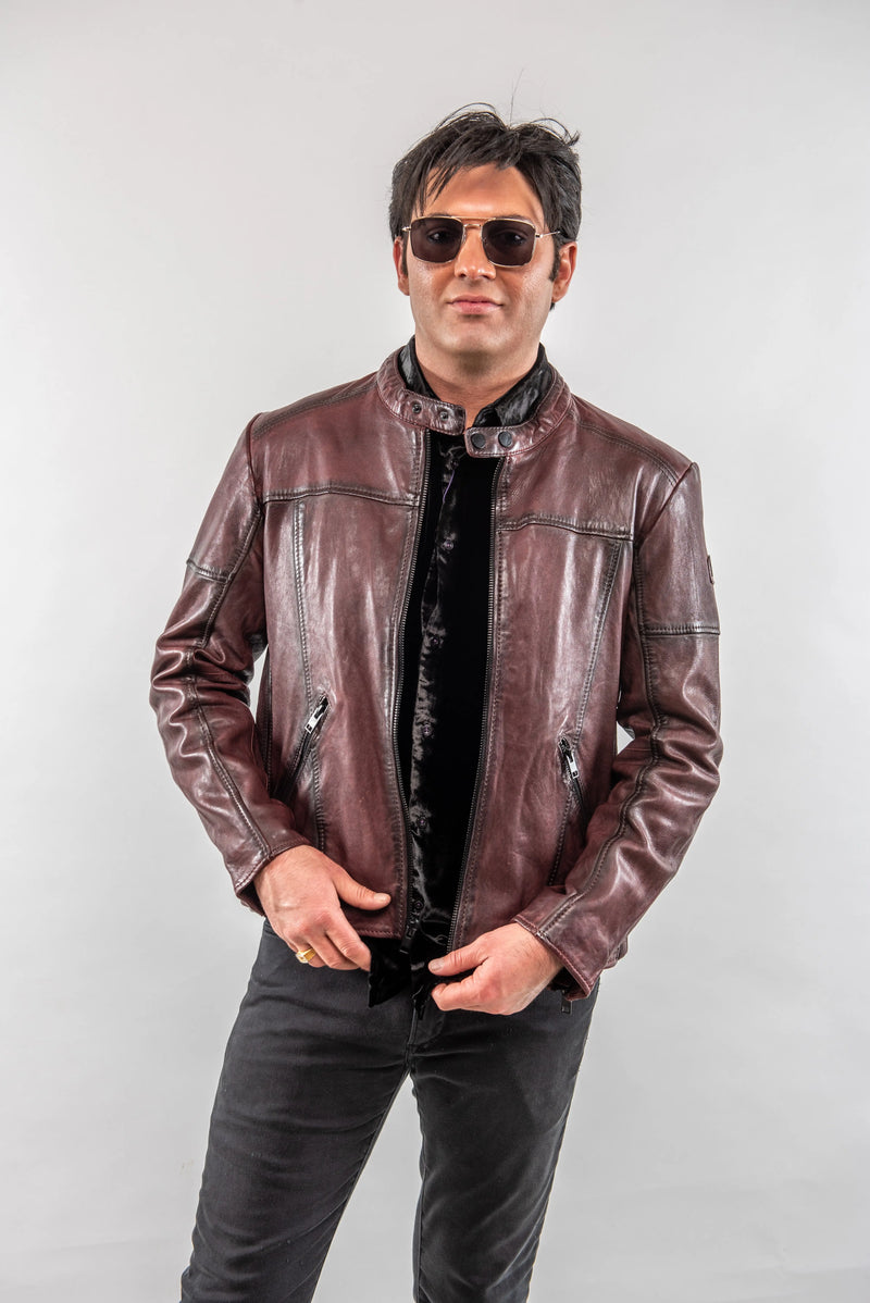 Jason Distressed Leather Moto - Ox Blood Mauritius