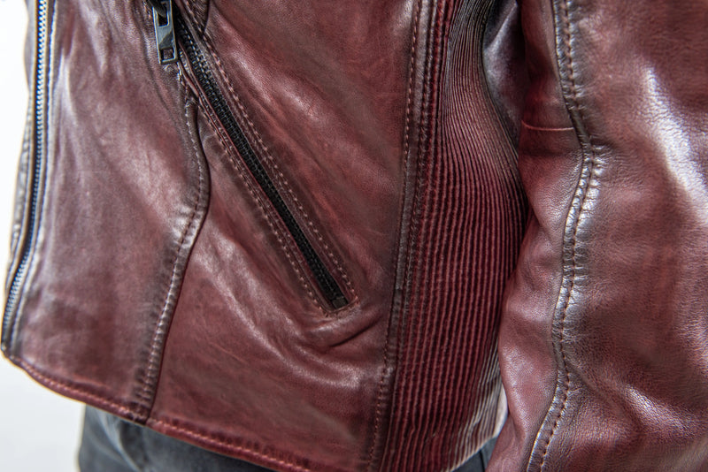 Jason Distressed Leather Moto - Ox Blood Mauritius