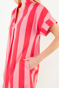 Short Sleeve Striped V-neck Dress