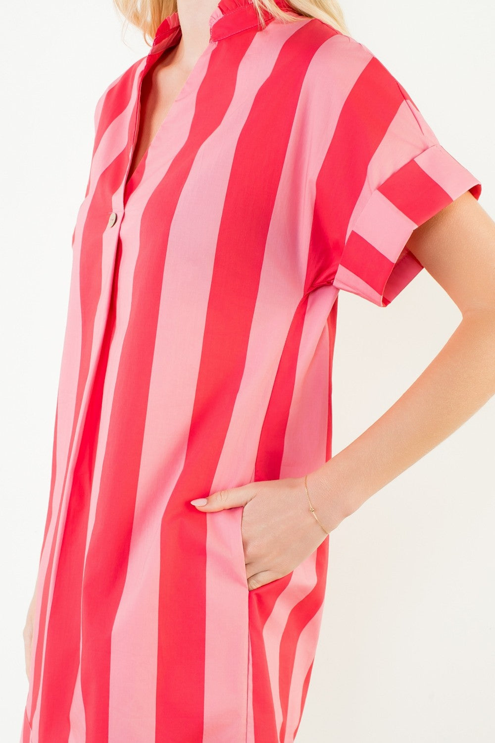 Short Sleeve Striped V-neck Dress