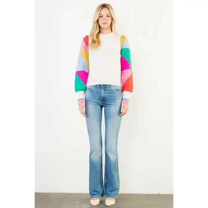 Colorblocked Sleeve Knit Sweater THML