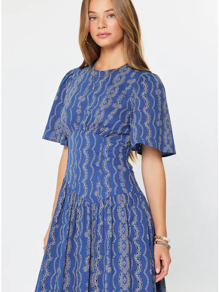 Embroidered Half Sleeve Maxi Dress