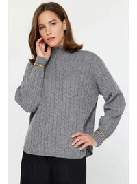 Wool Blend Cable Sweater - Grey Current Air