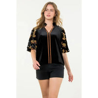 Velvet Puff Embroidered Sleeve Top THML