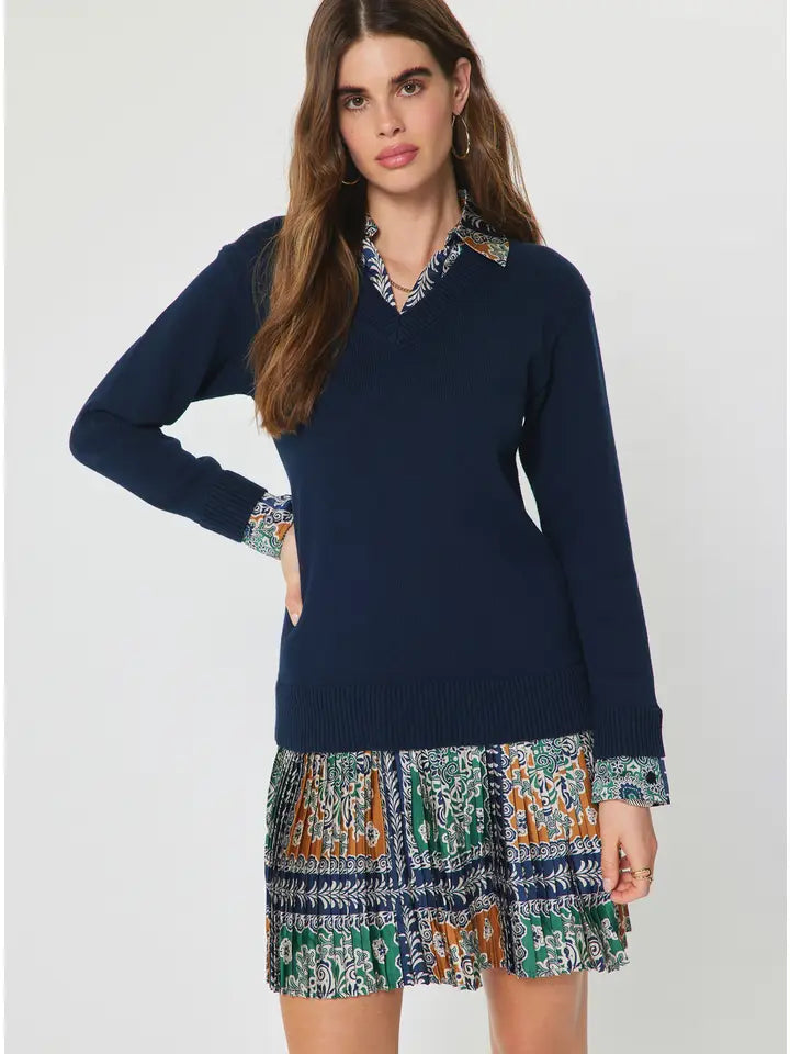 Tile Print Woven Combo Sweater Dress
