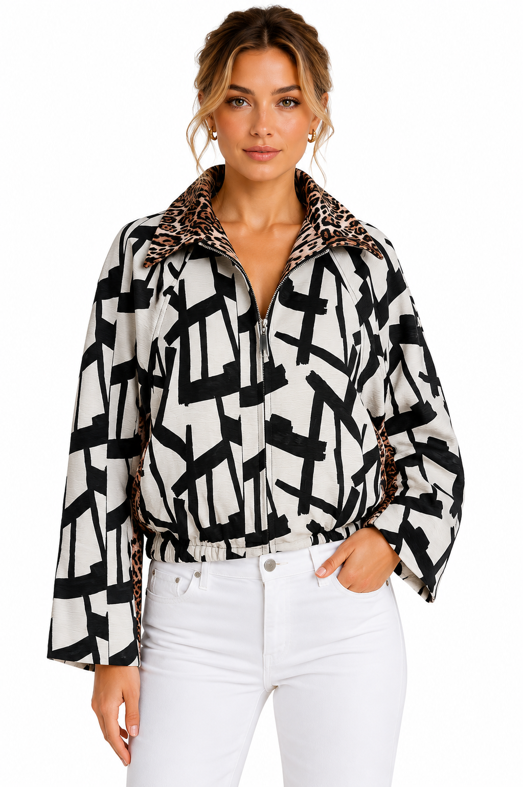ANIMAL & ART PRINT ZIP-UP JACKET