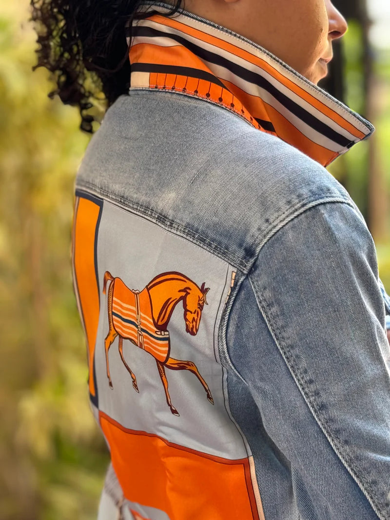 The Light Denim Jacket / Light Blue with Orange Horse