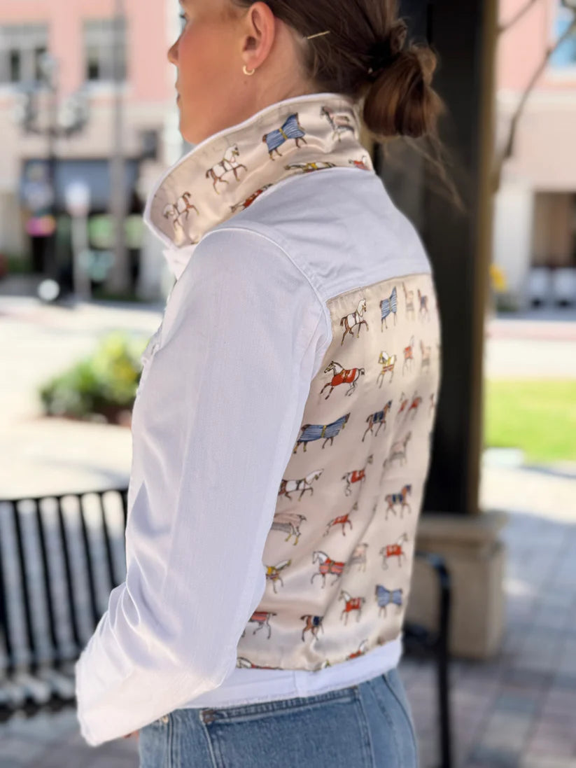 Equine Elegance White Denim Jacket