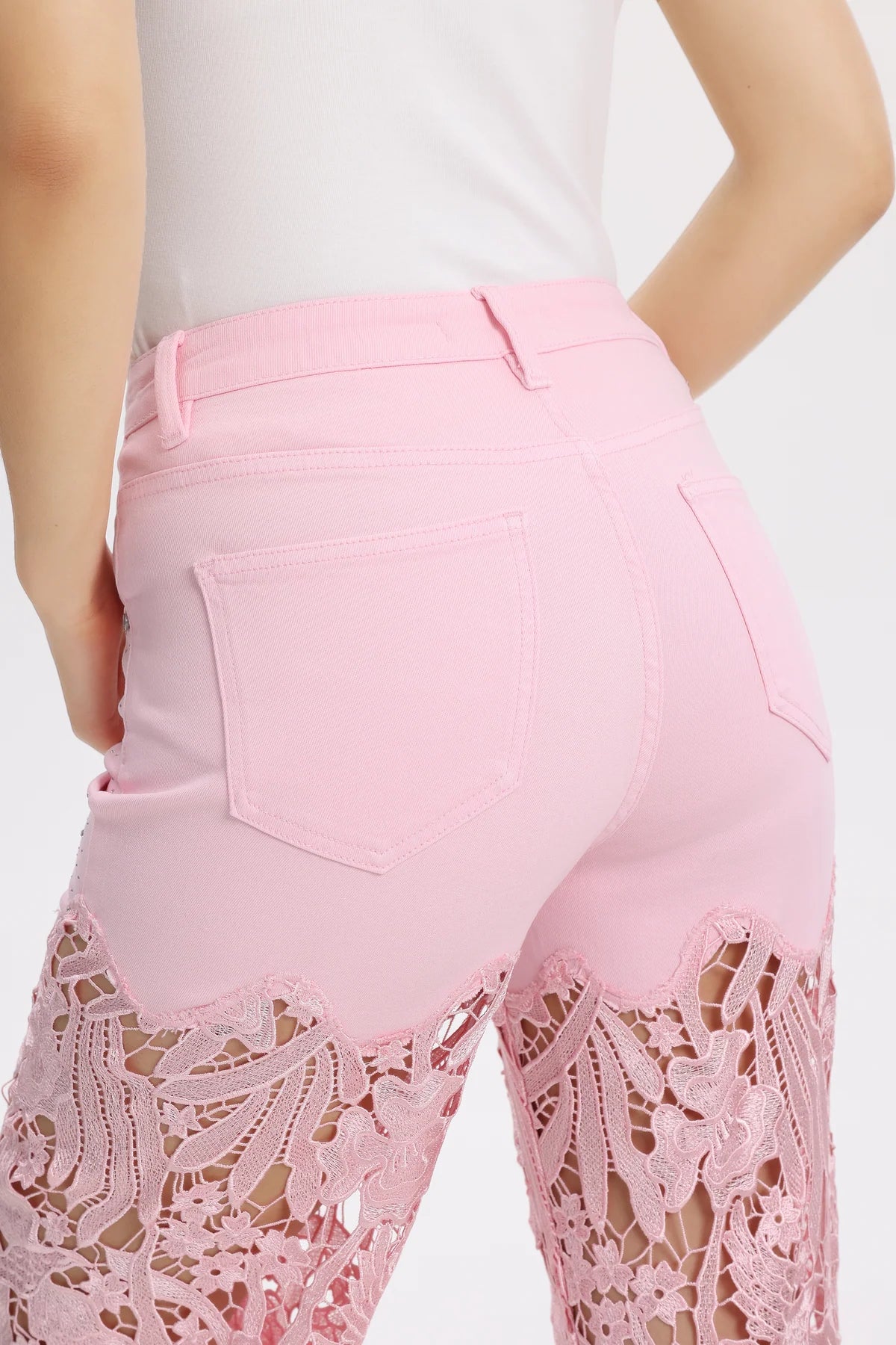 Pink Lace High Rise Jeans