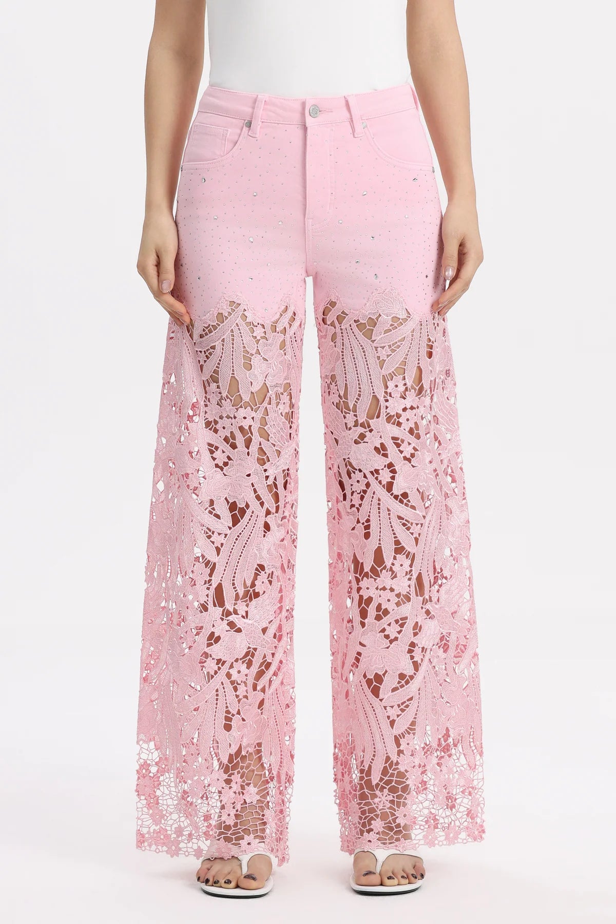 Pink Lace High Rise Jeans