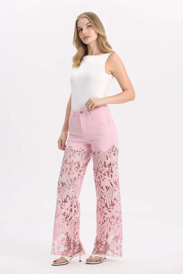 Pink Lace High Rise Jeans