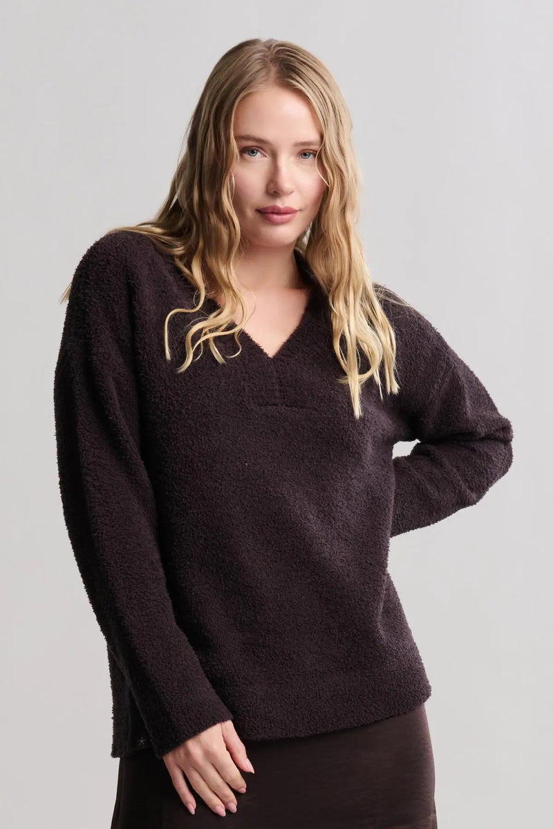 CozyChic® V-Neck Pullover - Umber Queen of Sparkles