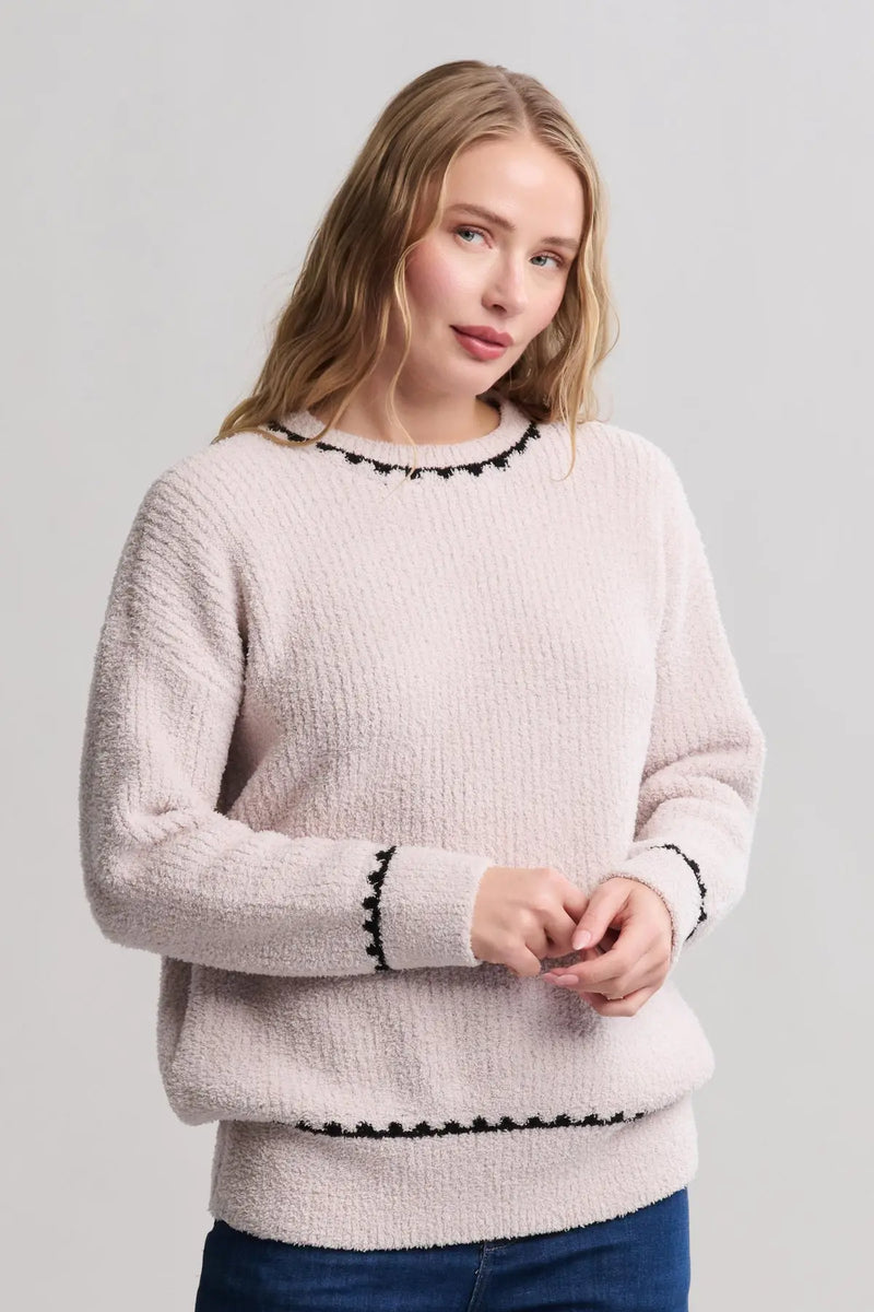 CozyChic® Ribbed Sweater with Blanket Stitch Queen of Sparkles