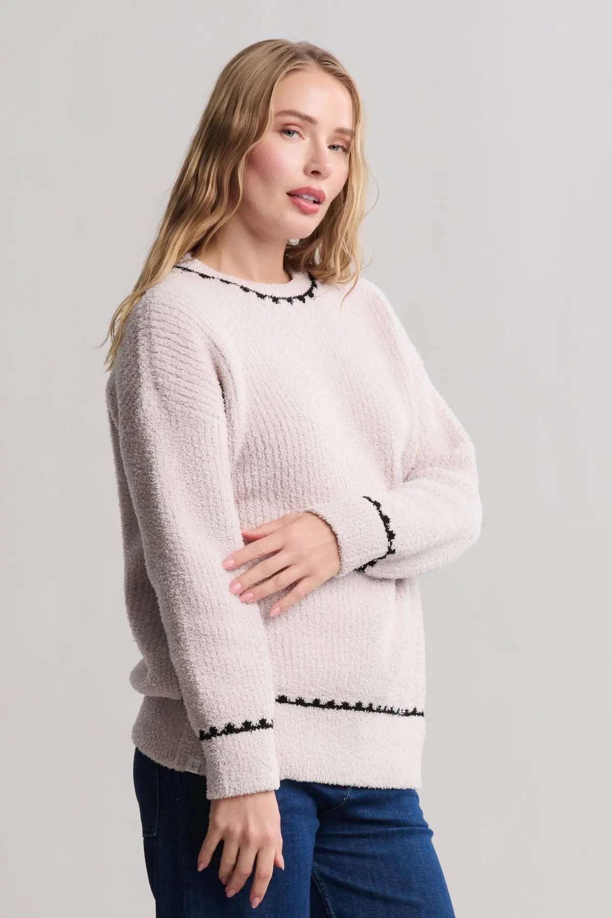 CozyChic® Ribbed Sweater with Blanket Stitch Queen of Sparkles