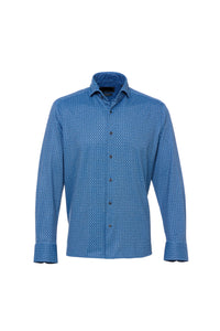 Multi-blue geometric men’s sport shirt – Treat Her Like fall dress shirt