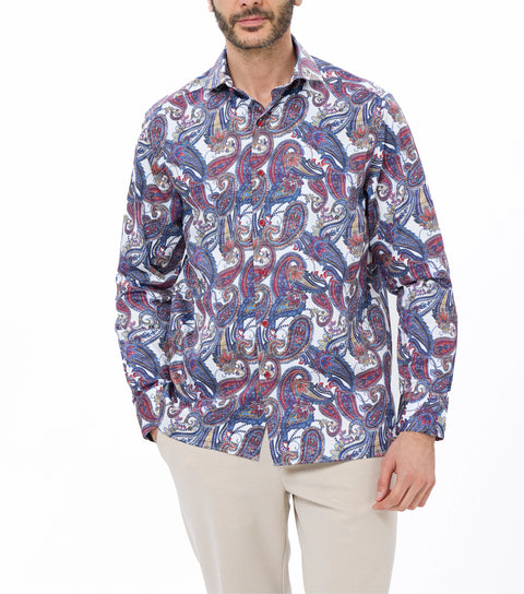 Blue red paisley sport shirt for men – fall dress shirt