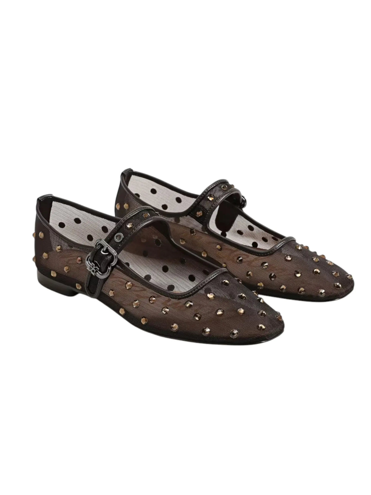 Michaela Shine Mary Jane Flat - Cafe Noir Mesh Fabric Sam Edelman