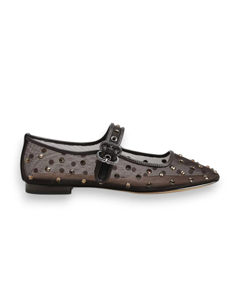Michaela Shine Mary Jane Flat - Cafe Noir Mesh Fabric Sam Edelman