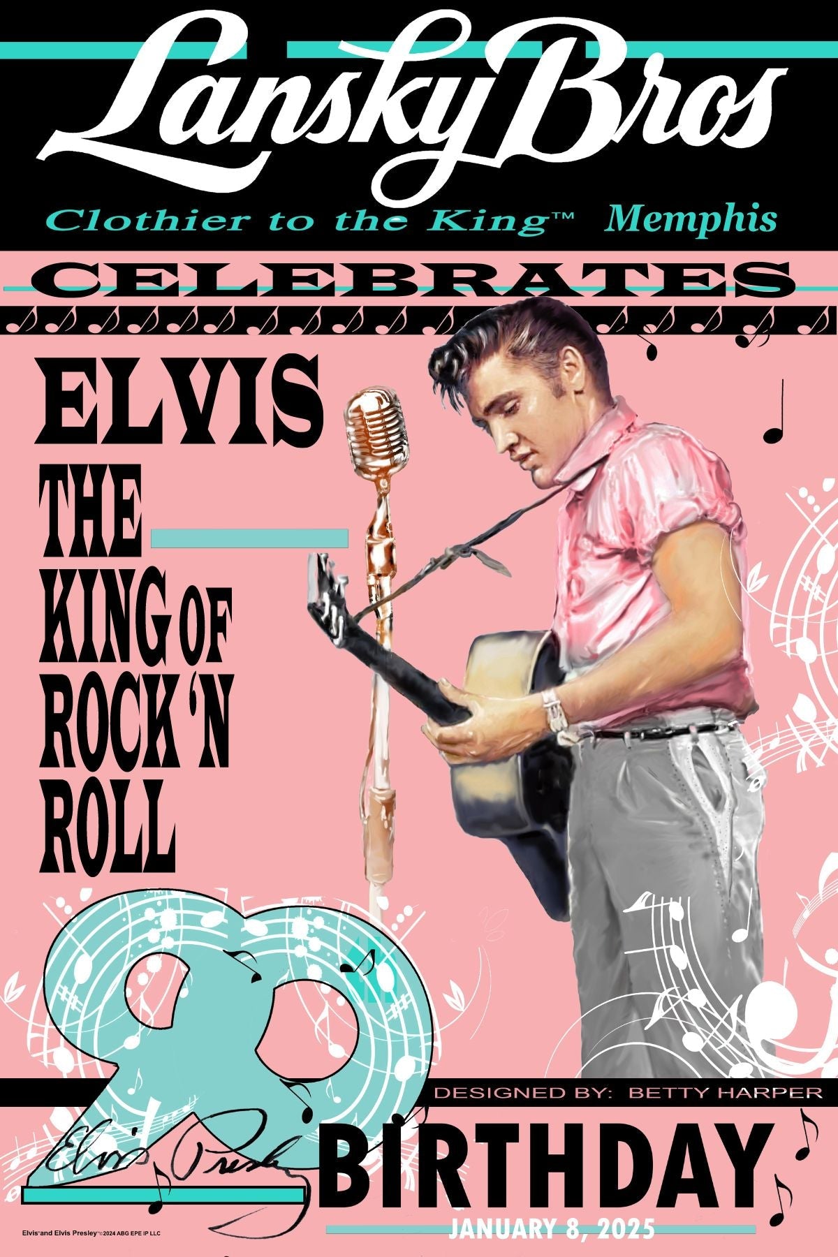Elvis' 90th Birthday Poster - Lansky Bros. | Clothier to The King