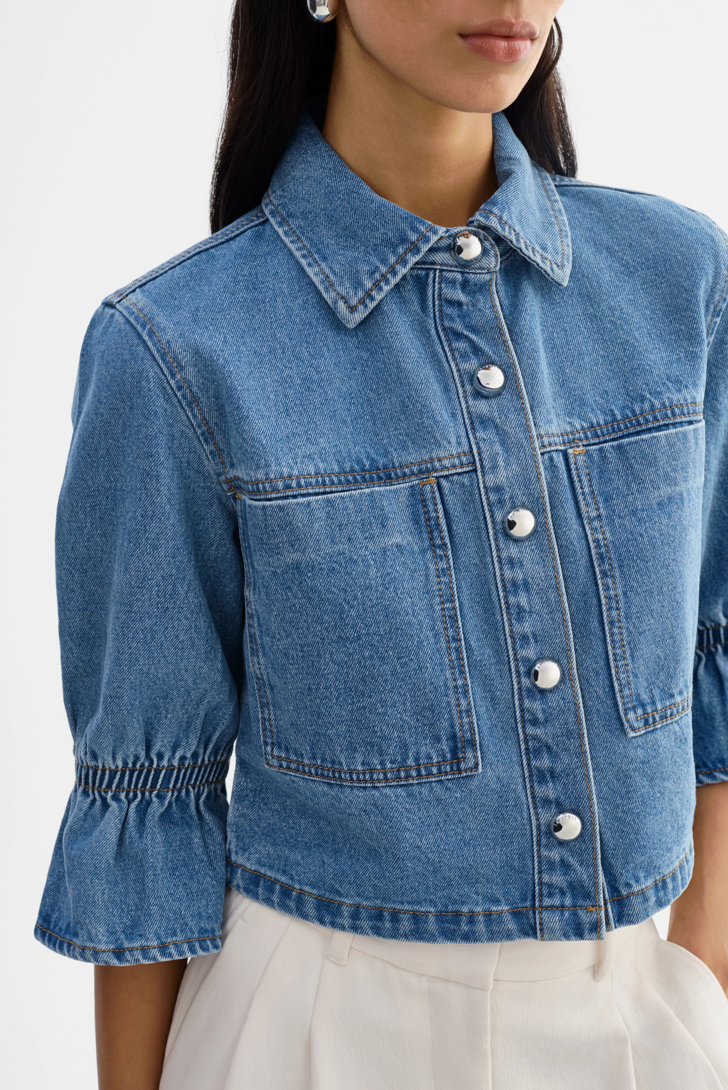 Carolina Denim Ruffle Sleeve Jacket