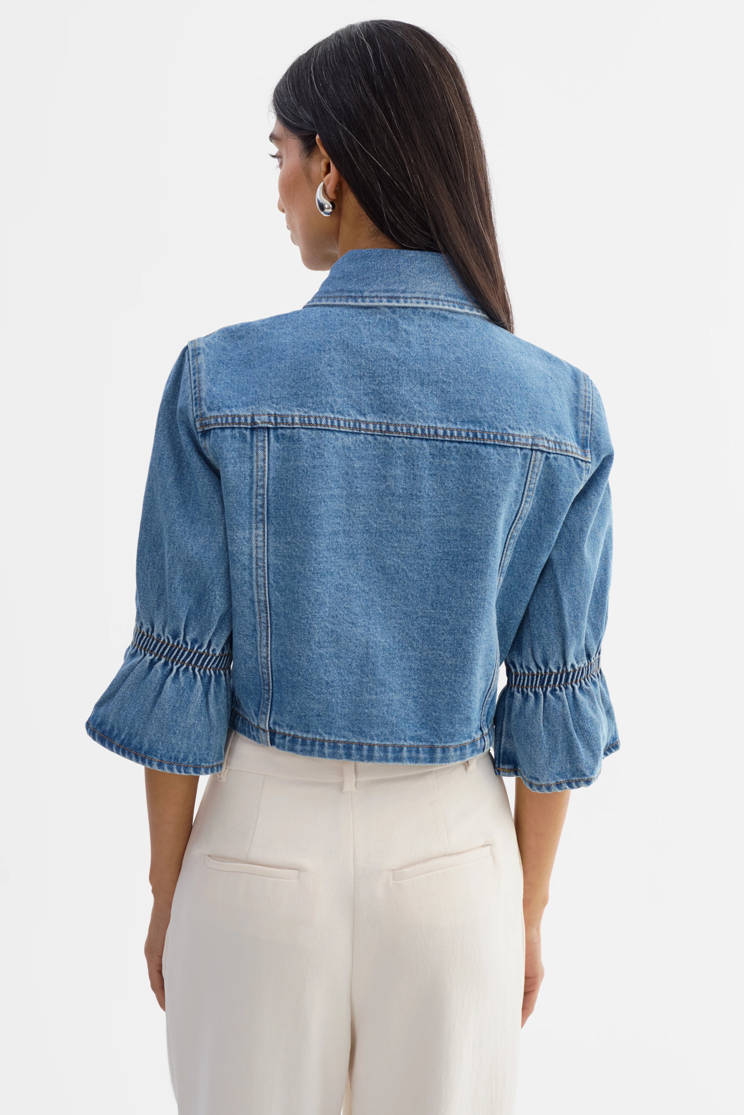 Carolina Denim Ruffle Sleeve Jacket