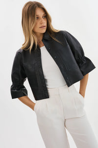 CAROLINA | LEATHER RUFFLE SLEEVE JACKET