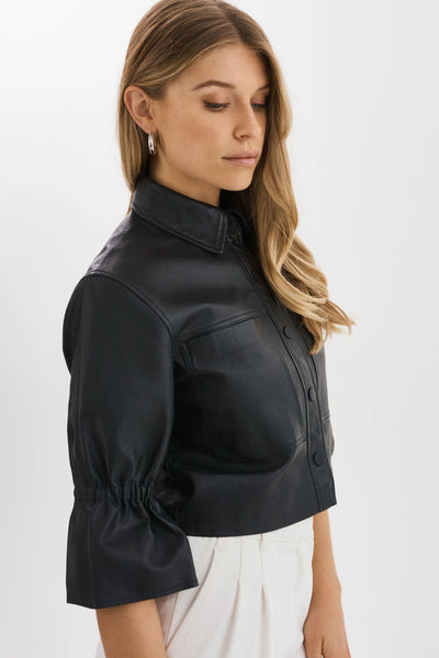 CAROLINA | LEATHER RUFFLE SLEEVE JACKET