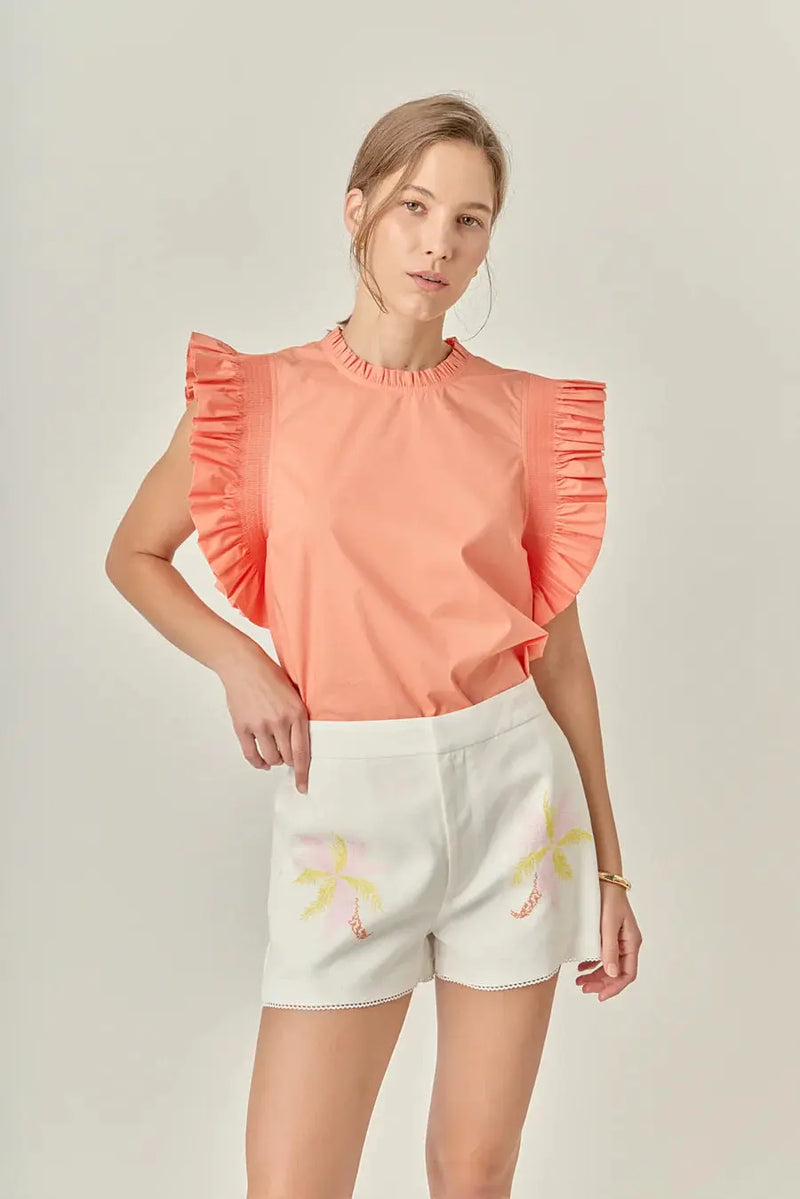 Coral Ruffle Sleeve Top English Factory