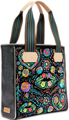 Rita Classic Tote – Black Patent with Neon Embroidery Consuela
