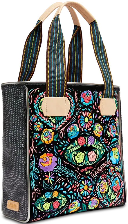 Rita Classic Tote – Black Patent with Neon Embroidery Consuela