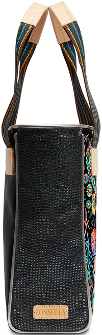 Rita Classic Tote – Black Patent with Neon Embroidery Consuela